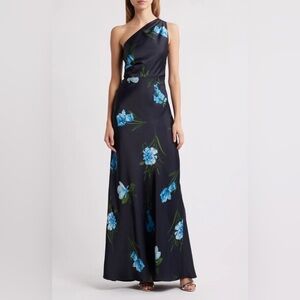 Sachin & Babi Delphine Floral One-Shoulder Satin Crepe Gown